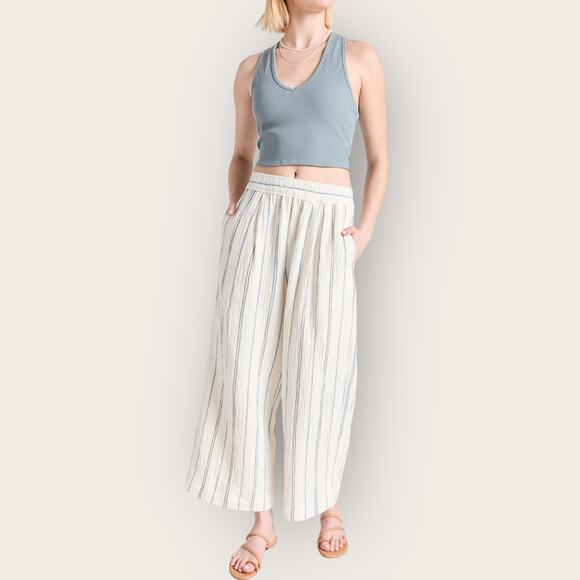 Madewell Untailored Wide-Leg Crop Pant | XXS | White Blue Striped Summer Pants - Picture 2 of 14